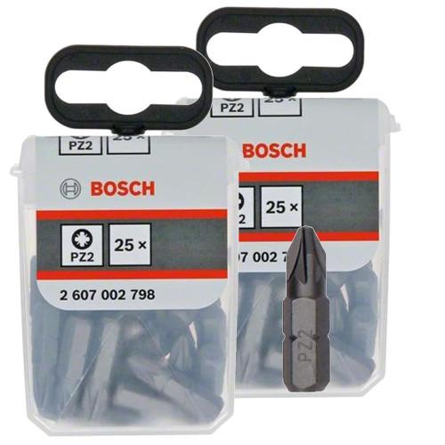 Bosch PZ2 25mm Extra Hard Screwdriver Bit Box - 2 Packs / 50 Bits image Bosch PZ2 25mm Extra Hard Screwdriver Bit Box - 2 Packs / 50 Bits image