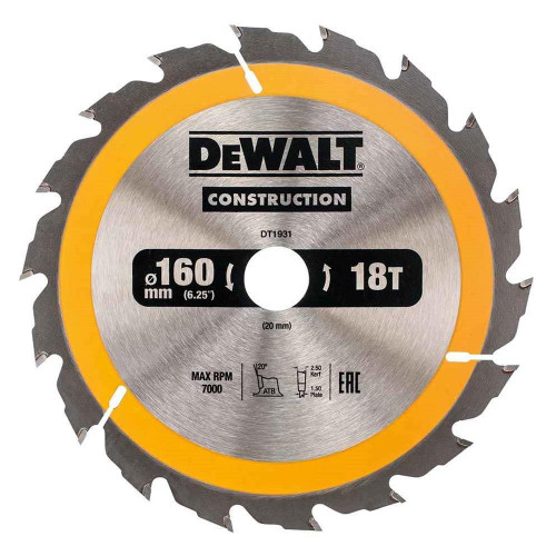 Dewalt Construction Saw Blade 160mm x 20mm 18T image Dewalt Construction Saw Blade 160mm x 20mm 18T image