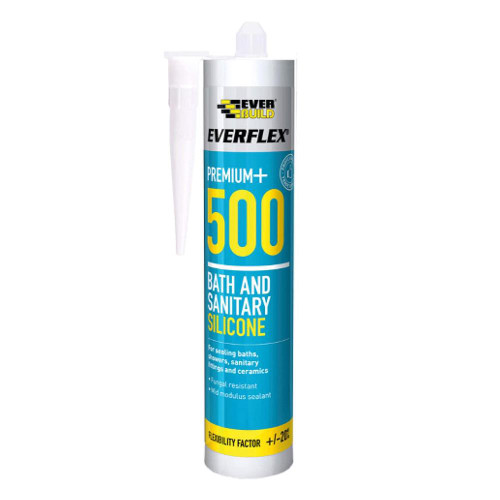 Everbuild Everflex 500 Bath and Sanitary Silicone, Anti-Fungal Sealant, Transparent, 295 ml image Everbuild Everflex 500 Bath and Sanitary Silicone, Anti-Fungal Sealant, Transparent, 295 ml image