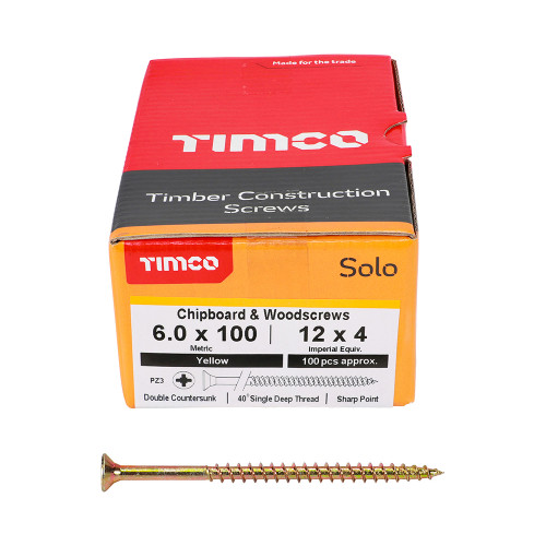 Timco Solo 6.0 x 100mm Wood Screw Zinc Yellow Passivated - Box of 100 image