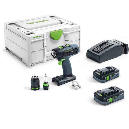 Festool T 18+3 Bushless Combi Drill with 2x 4.0Ah Batteries, Charger and Case
