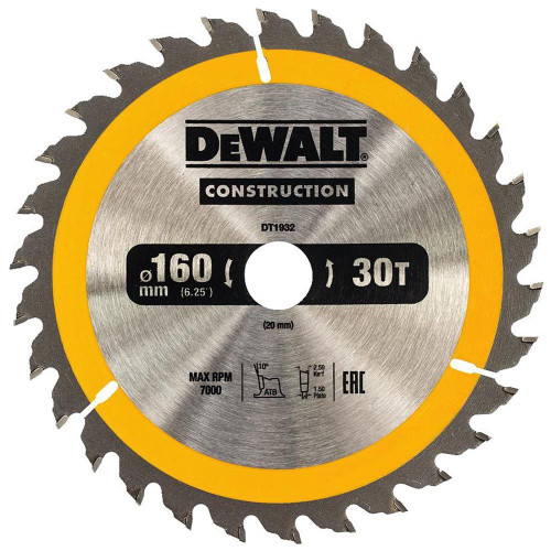 Dewalt Construction Saw Blade 160mm x 20mm 30T image