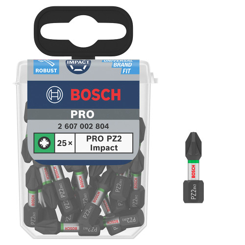 Bosch PZ2 25mm Impact Screwdriver Bits - Pack of 25 | Bosch