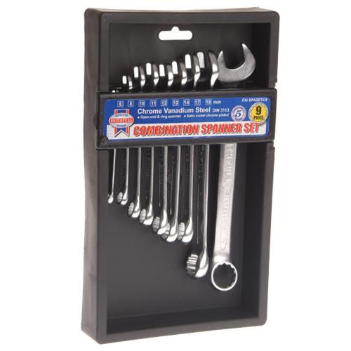 Chrome Vanadium Combination Spanner Set of 9 Metric 6 to 19mm