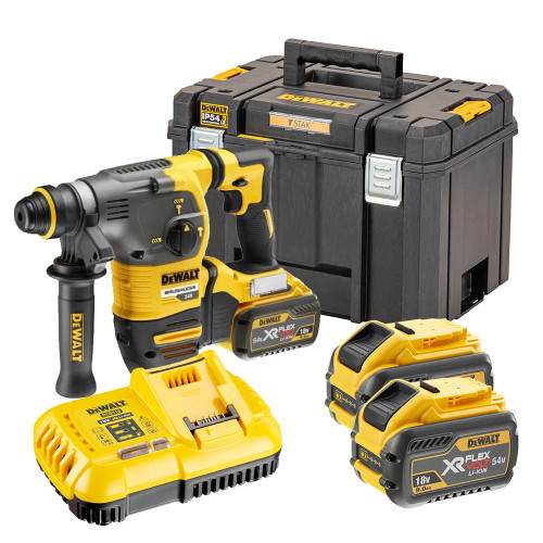 Dewalt DCH334X2 54V XR FLEXVOLT Brushless SDS+ Hammer Drill with 2x 3.0Ah 54V (9.0Ah 18V) XR FLEXVOLT Batteries, Charger & Case image