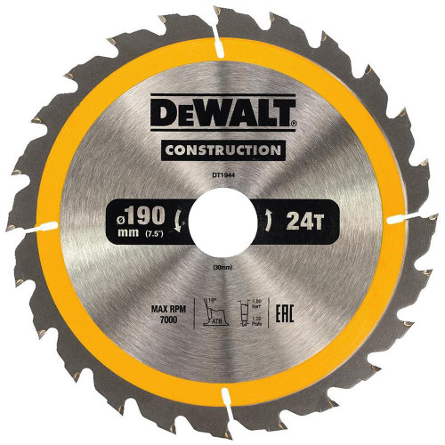 Dewalt Construction Saw Blade 190mm x 30mm 24T image