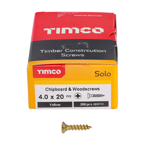 Timco Solo 4.0 x 20mm Wood Screw Zinc Yellow Passivated - Box of 200 image