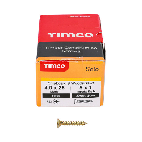Timco 4.0 x 25mm Solo Woodscrew Zinc Yellow Passivated - Box of 200 image