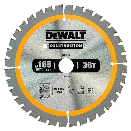 Dewalt Construction Saw Blade 165mm x 20mm 36T Cordless image