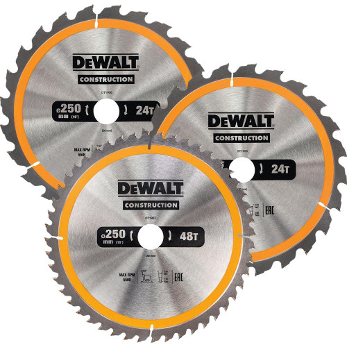 Dewalt Triplepack Construction Saw Blade 250mm x 30mm Tri image
