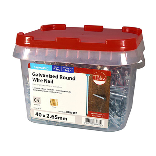 Timco 40 x 2.65mm Galvanised Round Wire Nail - 2.5 KG Tub image