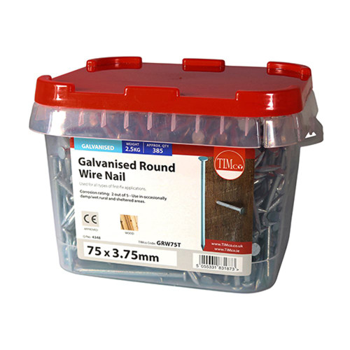 Timco 75 x 3.75mm Galvanised Round Wire Nail - 2.5 KG Tub image