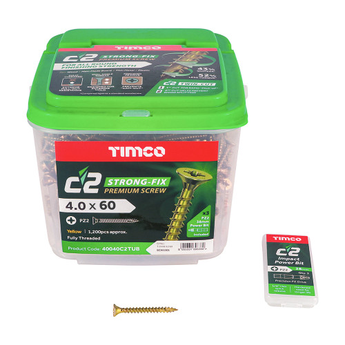 Timco 4 x 60mm C2 Strong-Fix Premium Screw - Tub of 600