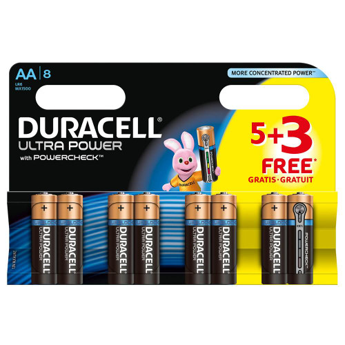 Duracell MX1500B8ULTRA Ultra Power AA Batteries Pack of 8 - 706968 image