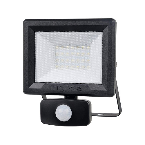 Luceco Eco FloodLight PIR IP54 Bk 1600Lm 20W 4000K - 7.5m Cable image