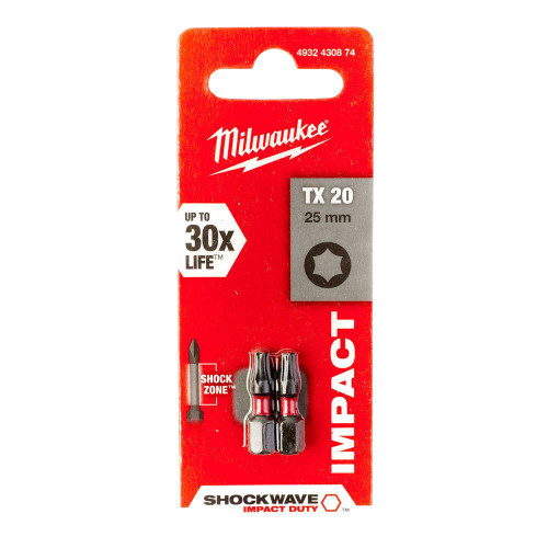 Milwaukee TX20 25mm Shockwave Impact Screwdriver Bits - Pack of 2 image