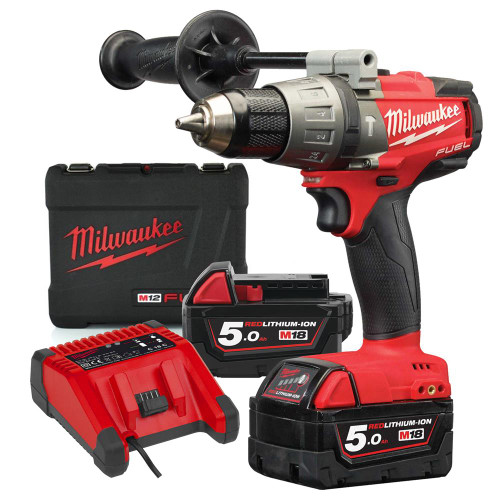 Milwaukee 4933459371 18v M18 FUEL Combi Drill with 2 x 5Ah Batteries, Charger and Case image
