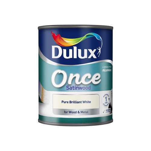 Dulux Once Satinwood Pure Brilliant White Paint (750ml) image