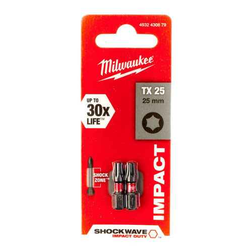 Milwaukee TX25 25mm Shockwave Impact Screwdriver Bits - Pack of 2 image