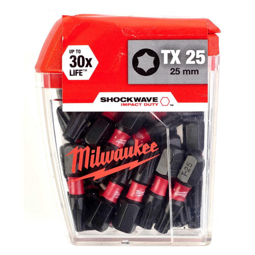Milwaukee TX25 25mm Shockwave Impact Screwdriver Bit Box - Pack of 25 image