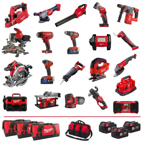 18v M18 ''BIG RED'' 20 Piece Kit with 5 x 5Ah Batteries, Multibay Charger and 4 x Bags image