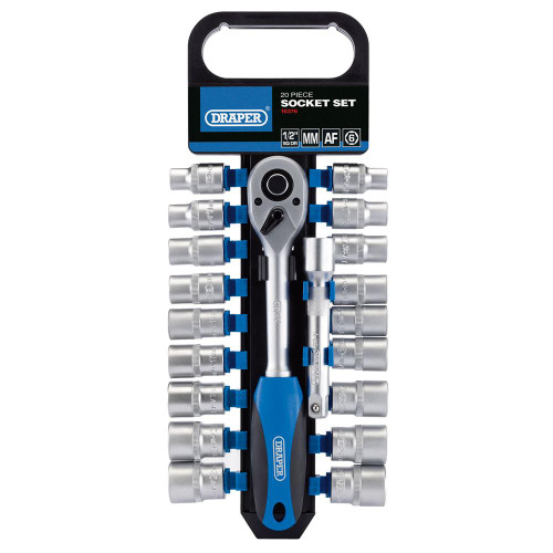 Draper 1/2'' Square Drive Combined MM/AF Socket & Ratchet Set 20 Piece image