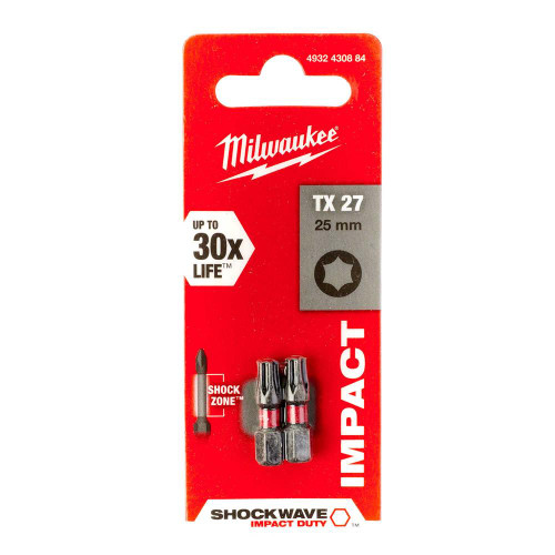 Milwaukee TX27 25mm Shockwave Impact Screwdriver Bits - Pack of 2 image