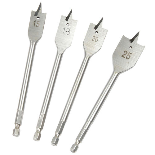 Pack of 4 Flat Drill Bits (15mm, 18mm, 20mm & 25mm) image
