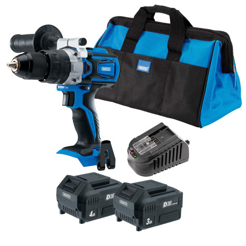 Draper D20 20V Brushless Combi Drill with 1x 3.0Ah Battery 1x 4.0Ah Battery, Charger and Case image