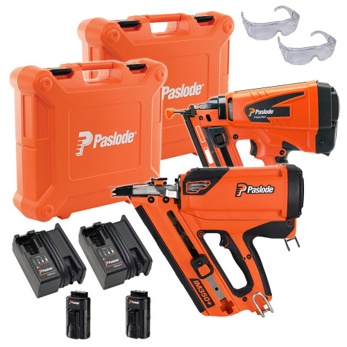 Paslode 2 Piece IM350+ & IM65A (Angled) Nail Guns, 2x 1.2Ah Batteries, 2x Chargers & 2 Cases image