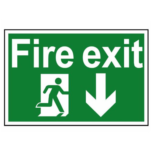 Scan Fire Exit Running Man Arrow Down PVC Sign - 300mm x 200mm image