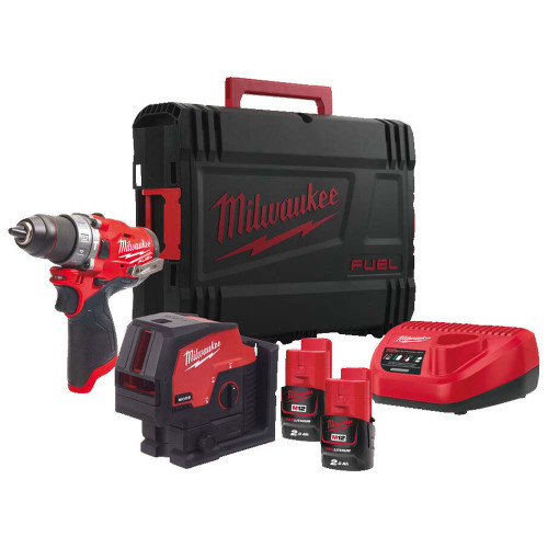 Milwaukee M12FPPBB-202X 12V FUEL Twin Pack with 2x 2Ah Batteries, Charger and Case image