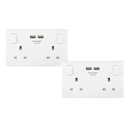 BG 13A 2 Gang Switched Socket + USB - Pack of image