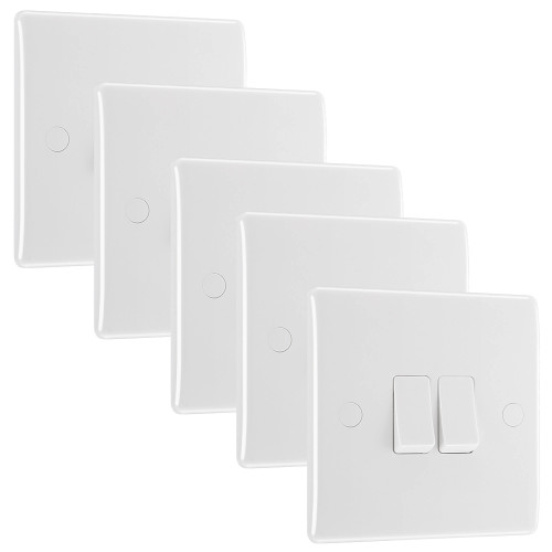 BG Electrical 800 Series 16AX 2-Gang 2-Way Light Switch White - Pack of 5 image