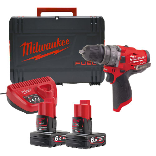 Milwaukee M12 FPD-602X 12v M12 FUEL Combi Drill with 2 x 6Ah Batteries, Charger and Bag image
