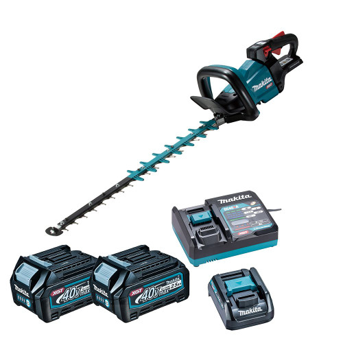 Makita UH004G 40V XGT 60cm Brushless Hedge Trimmer. 2x 2.5Ah Batteries, Battery Adaptor & Charger image