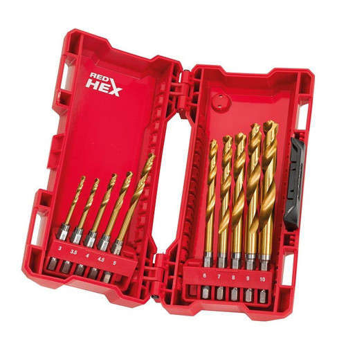 Milwaukee SHOCKWAVE Red Hex HSS TiN Metal 10 Piece Drill Bit Set