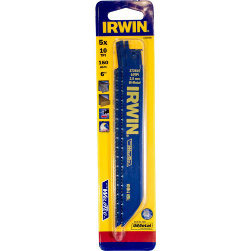 Irwin 150mm Metal & Wood Cutting Bi-Metal Reciprocating Saw Blades - Pack of 5 image