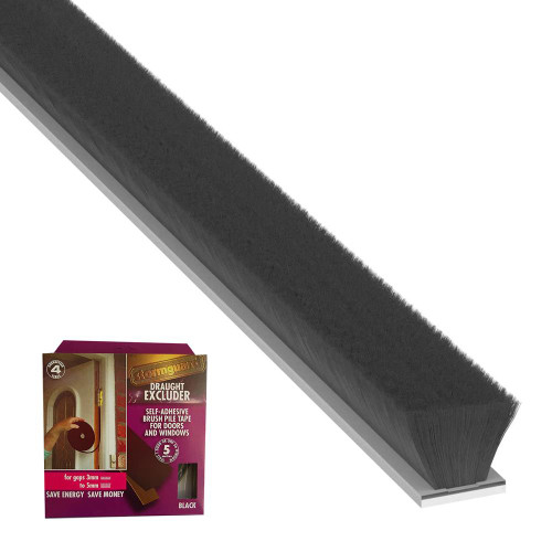 Stormguard Self Adhesive Brush Pile draught excluder seal 5m - Black image