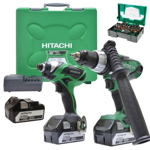 Hitachi 18v Li-ion Cordless 2 Piece Kit ( 3 x 5.0AH Batteries)
