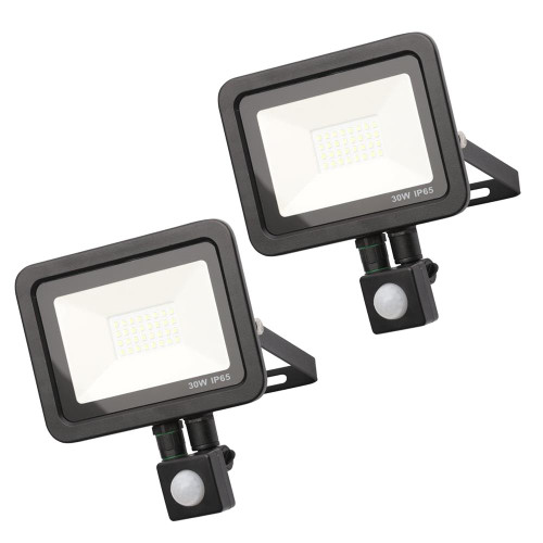 Zinc Rye 30w Slimline LED Floodlight With PIR - Black Pack of 2 image