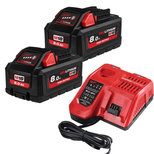 Milwaukee 2x 8.0Ah High Output Batteries & Charger Pack image