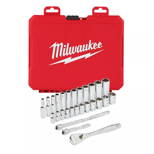 Milwaukee 1/4'' Drive Ratchet & Metric Socket Set - 28pc image