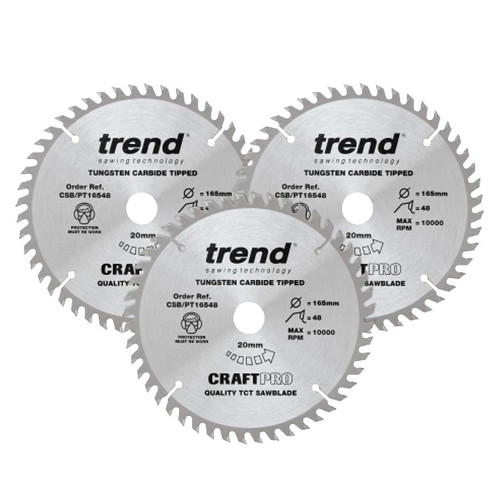Trend 165mm 48 Tooth Panel Trim Craft Saw Blade Triple Pack image