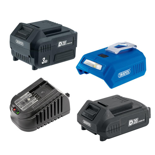 Draper D20 Battery Special 1x 2.0Ah, 3.0Ah, Charger & USB Adaptor image