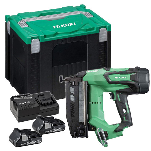 Hikoki NT1865DMJXZ 18v 16GA Brushless Straight Finish Nailer with 2x 3.0Ah Batteries Charger & Case image