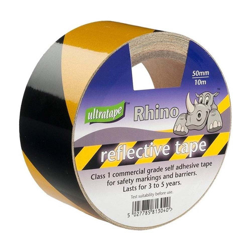 Ultratape Black/Yellow Reflective Tape 50MM X 10M image