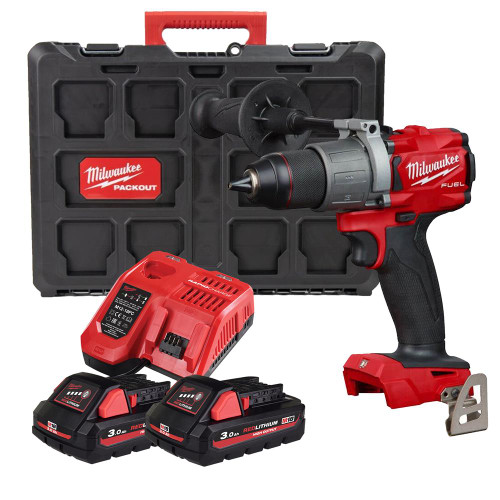 Milwaukee M18 FPD2 18V Brushless Combi Drill with 2x 3.0Ah Batteries, Charger & Case image