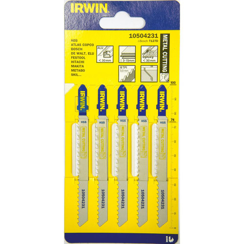 Irwin 100mm Metal Cutting HSS Jigsaw Blades T127D - Pack of 5 image