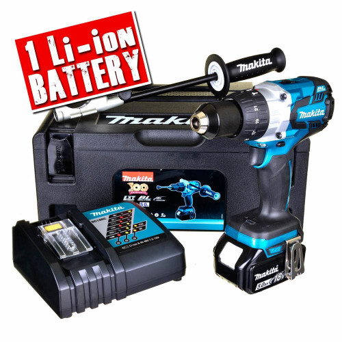 Makita 18v Li-ion Anniversary Brushless Hammer Drill Driver (1 x 5.0Ah Battery) image